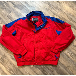 Sierra Sport Soft Shell Jacket Men’s Large Whistler Red Blue Trim Nylon Lined